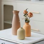 Boho Ceramic Vase Set 3pcs Matte Nordic Minimalist Geometric & Floral Designs, Decorative Vases for Living Room, Entryway, Bookshelf, TV Console & Bathroom Vanity, Holiday & Birthday Gift