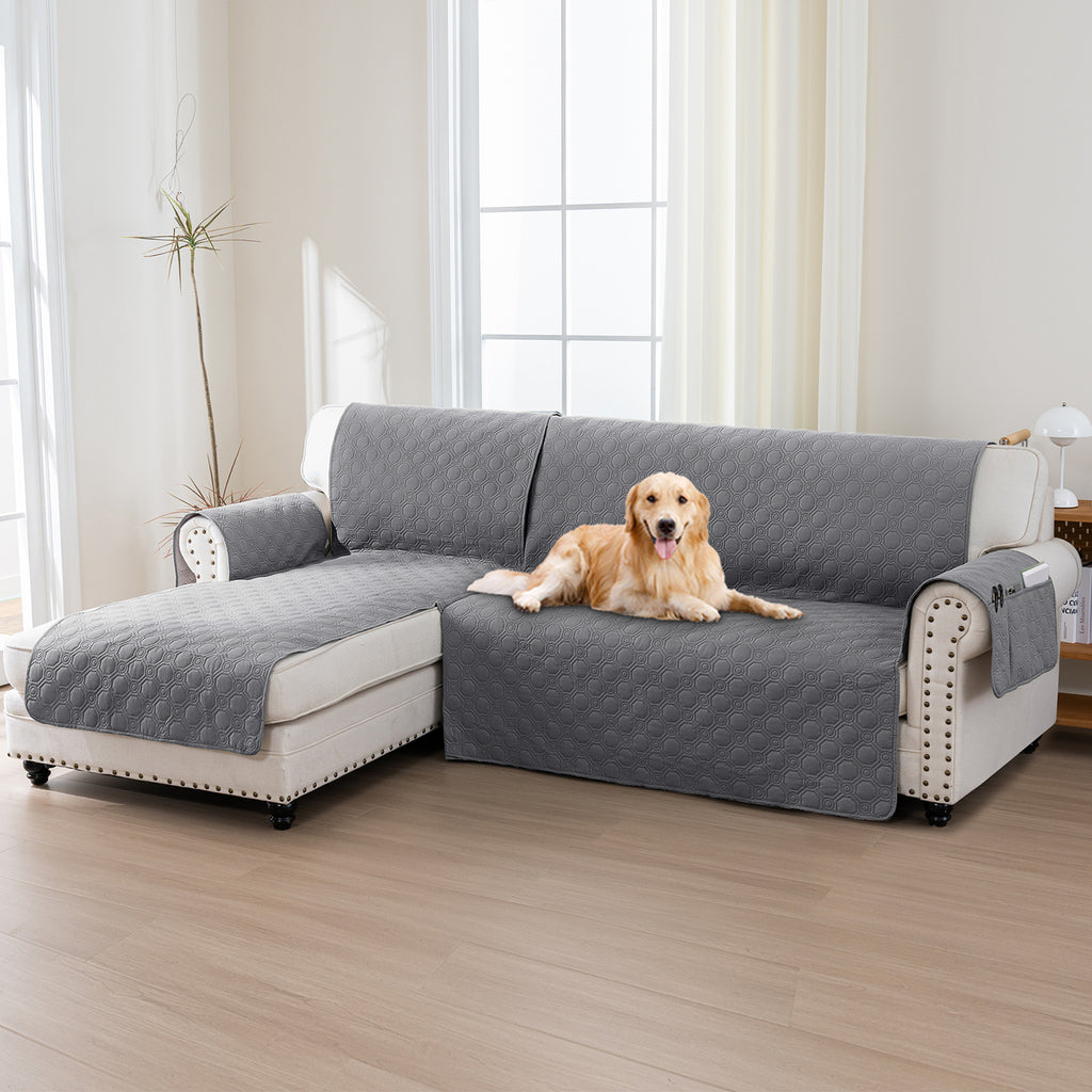 L-Shaped Sectional Sofa Cover 100% Liquid-Resistant Couch Slipcover with Non-Slip Straps for Dogs Cats Pets Left Right Chaise