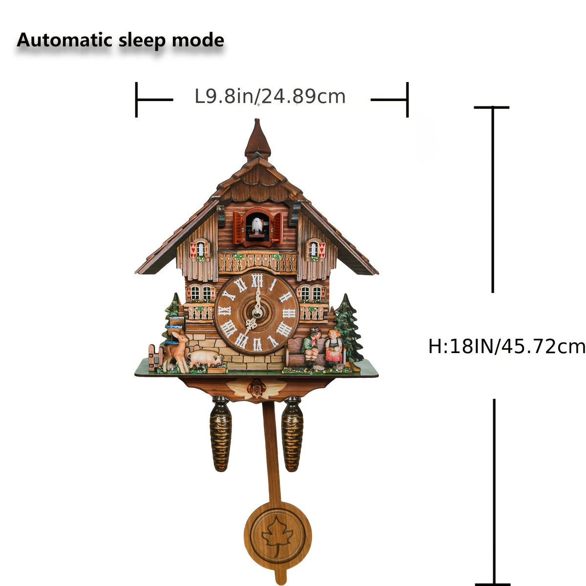 Wooden European Forest Style Cuckoo Wall Clock with Night Mode & Singing Bird – Battery Operated Handmade Carved Cuckoo Clock for Adult Bedroom, Living Room & Home Decor