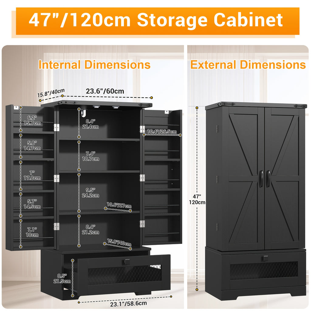 47 Inch Kitchen Pantry Storage Cabinet with Drawer – Multifunctional Buffet Cupboard Sideboard with Adjustable Shelves | Multiple Styles & Colors