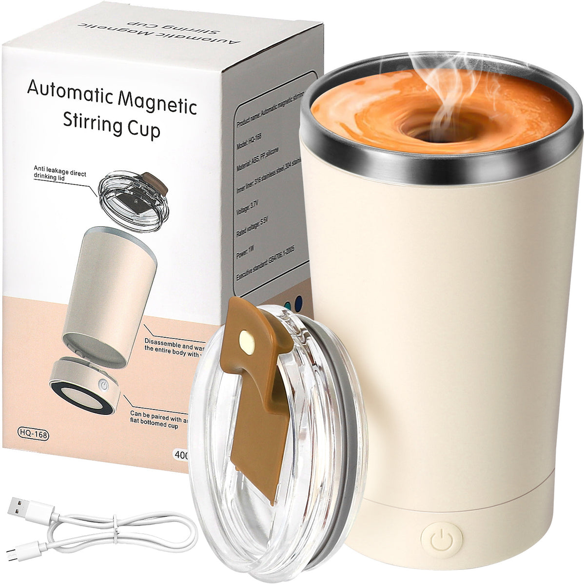 Self Stirring Mug 14oz Rechargeable – 316 Stainless Steel Automatic Magnetic Stirring Coffee Cup with Lid for Coffee, Tea & Hot Chocolate