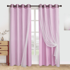Double Layer Curtains Snowflake Embroidered Sheer Voile + Room Darkening Grommet Drapes – Thermal Insulated Tiebacks Included | 7 Colors Pack of 2
