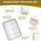 Stainless Steel Baking Sheet with Rack Set – Oven & Dishwasher Safe Cookie Pan with Cooling Rack for Healthy Baking, Roasting & Christmas Cookies
