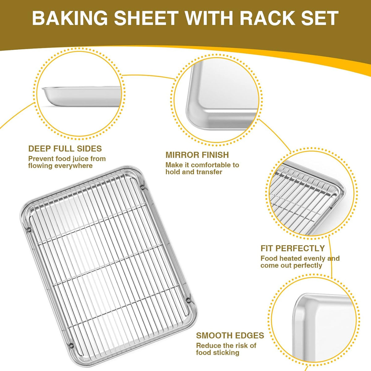Stainless Steel Baking Sheet with Rack Set – Oven & Dishwasher Safe Cookie Pan with Cooling Rack for Healthy Baking, Roasting & Christmas Cookies