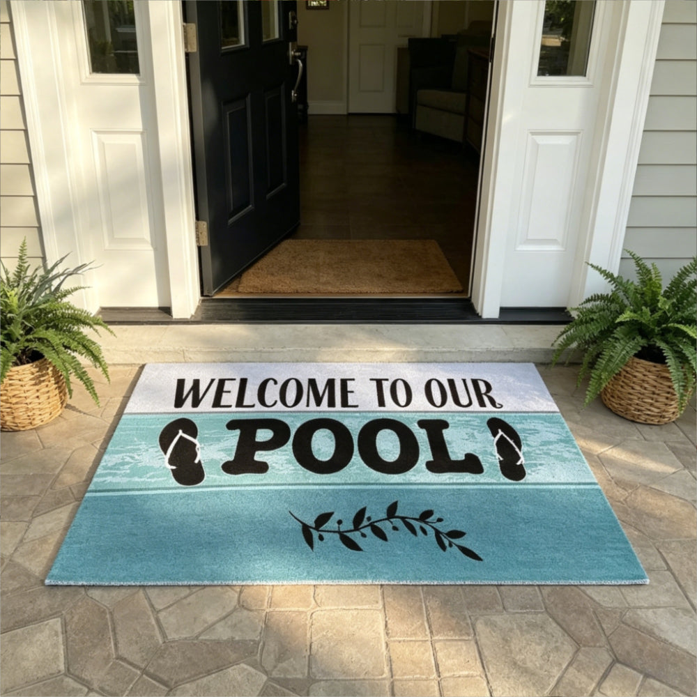 Welcome to the Pool Velour Area Rug Machine Washable Anti-Slip Soft Velvet Floor Mat Multiple Sizes for Living Room Bedroom Outdoor