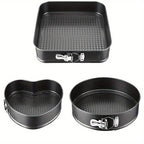 Non-Stick Cake Pan Set 3 Piece with Removable Bottom - Carbon Steel Round & Heart Shaped Baking Pans for Christmas, Halloween & Holiday Baking
