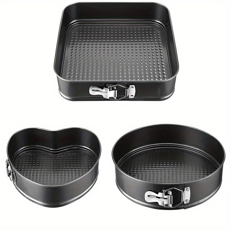 Non-Stick Cake Pan Set 3 Piece with Removable Bottom - Carbon Steel Round & Heart Shaped Baking Pans for Christmas, Halloween & Holiday Baking
