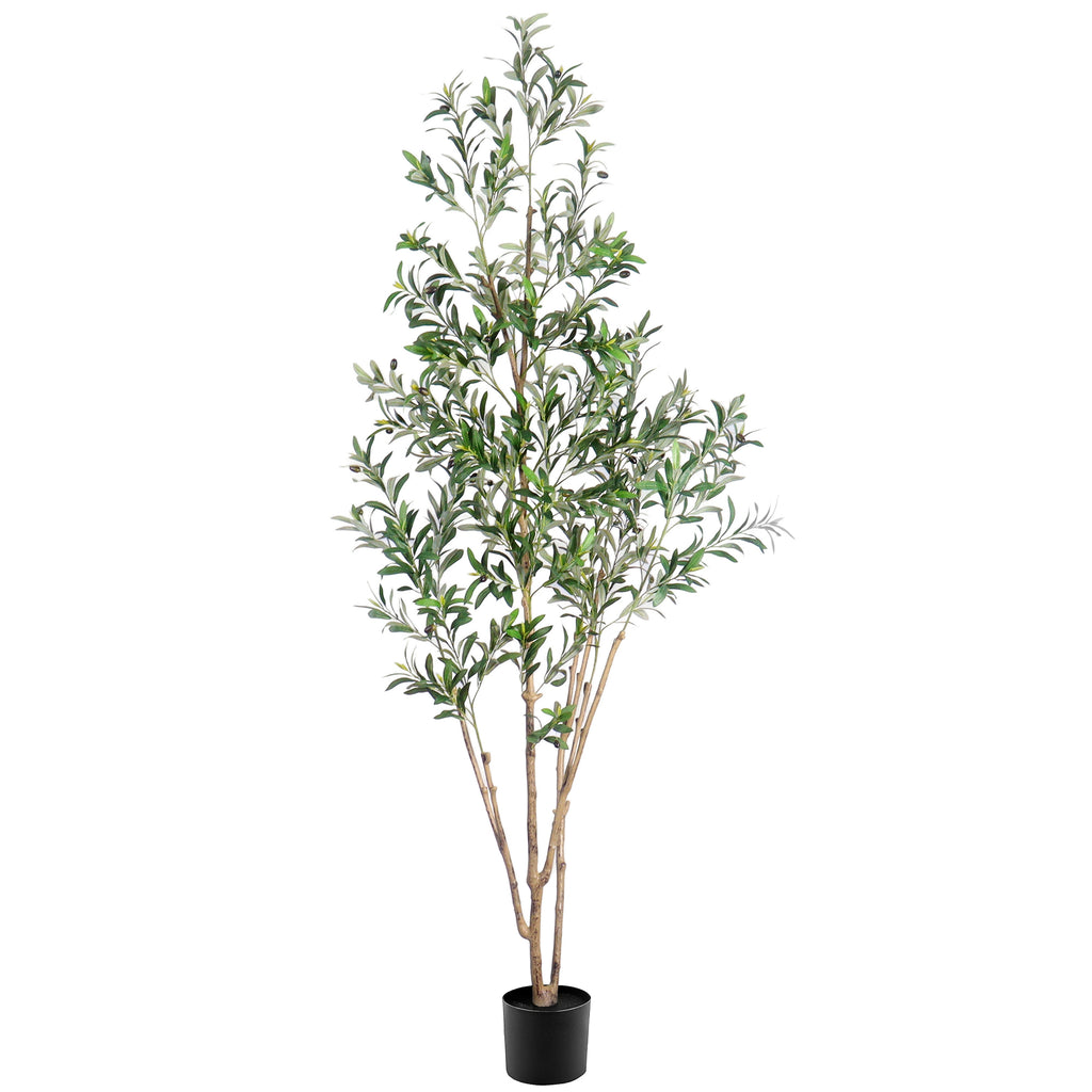 Tall Artificial Olive Tree 5/6/7FT Thick Trunk Indoor Faux Olive Plant with Lush Leaves & Berries for Living Room, Kitchen & Home Decor, Spring Summer Decoration