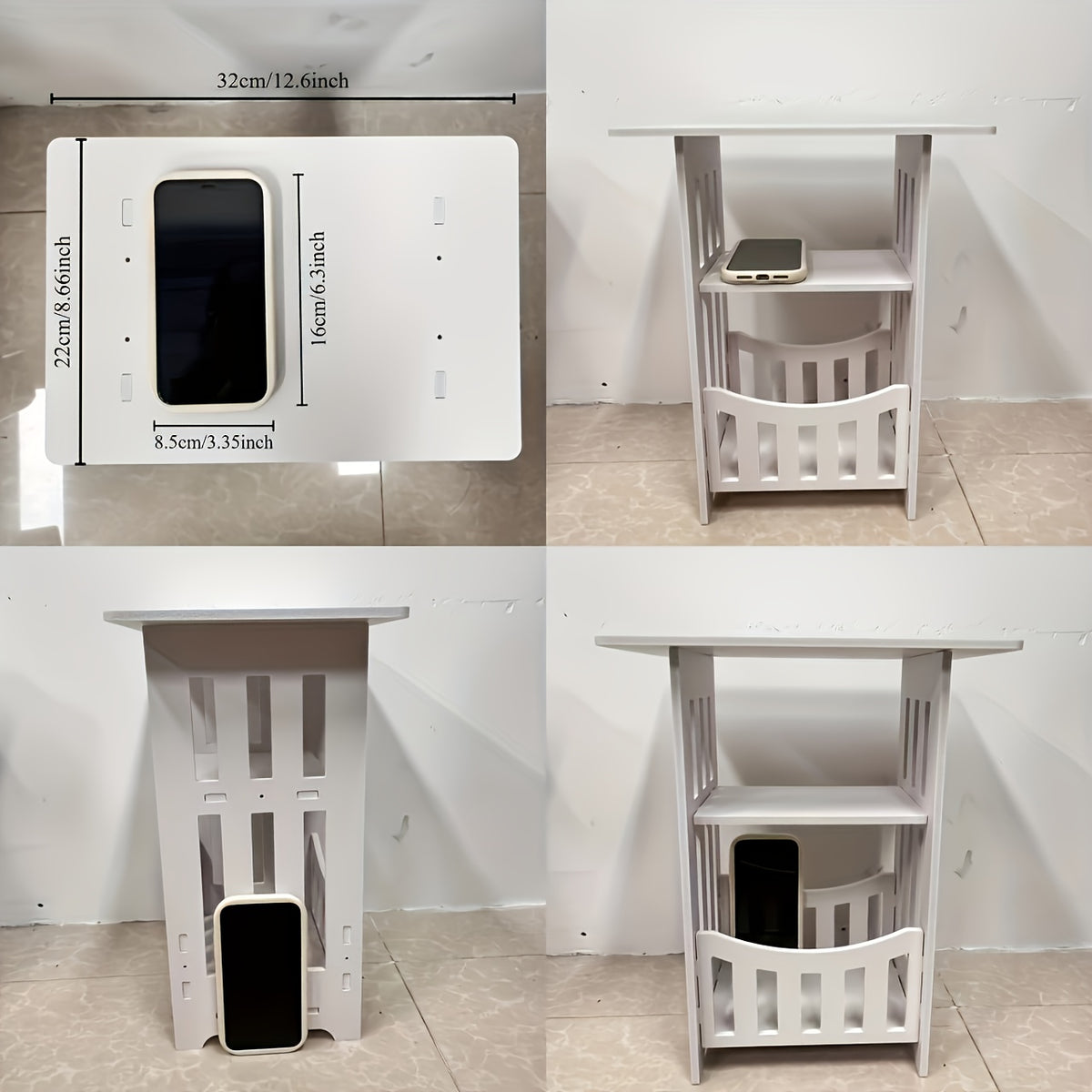 Compact Modern Bedside Table with Open Shelf Space Saving Nightstand Minimalist Storage Rack for Bedroom Dorm Office Living Room Easy Assembly White