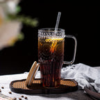 32oz Vintage Glass Cup with Handle Bamboo Lid and Straw | Borosilicate Sunflower Tumbler for Hot Cold Drinks Iced Coffee Juice