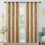 Blackout Curtains Glam Style 2 Panels - Grommet Top Room Darkening Drapes with Gold Foil Wave Pattern, Thickened Polyester Heat Insulation for Living Room & Bedroom