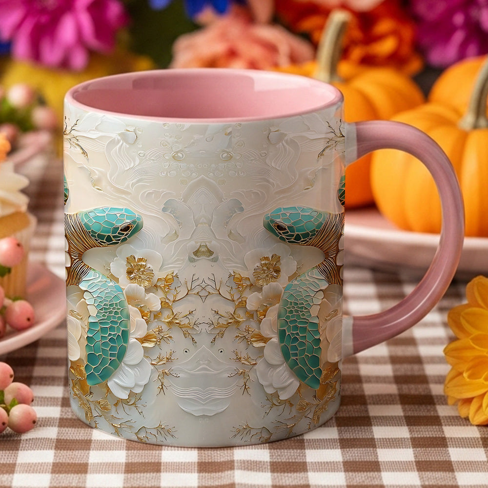 Sea Turtle Coffee Mug 11oz | Nautical Ocean Themed Ceramic Cup Gift for Ocean Lovers Birthdays Office Housewarming