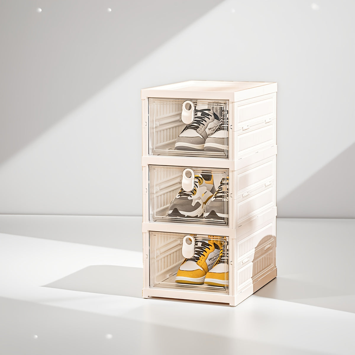 Stackable Shoe Box Organizer with Flip Transparent Door 3 5 or 6 Layer Foldable Space-Saving Shoe Cabinet for Entryway Hallway Bedroom Living Room