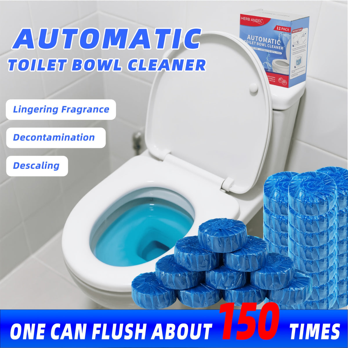 Toilet Bowl Cleaner Tablets Automatic – 12 / 24 / 32 Count Blue Blocks, Low Odor, Stain Removing & Long-Lasting Deodorant for Home & RV