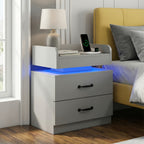 Nightstand with Charging Station LED Lights and 2 Drawers Bedside Table for Bedroom Living Room White Black Grey 1pc or 2pcs Set