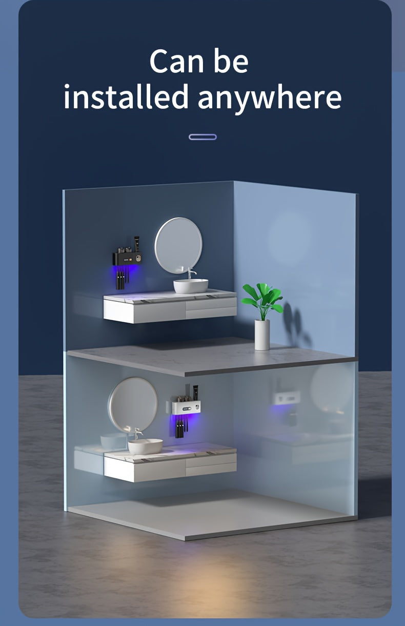 Smart Toothbrush Sterilizer & Organizer with Automatic Toothpaste Dispenser, 5-Slot Holder, 2 Rinse Cups, USB Rechargeable & Clock Display – Modern Bathroom Caddy