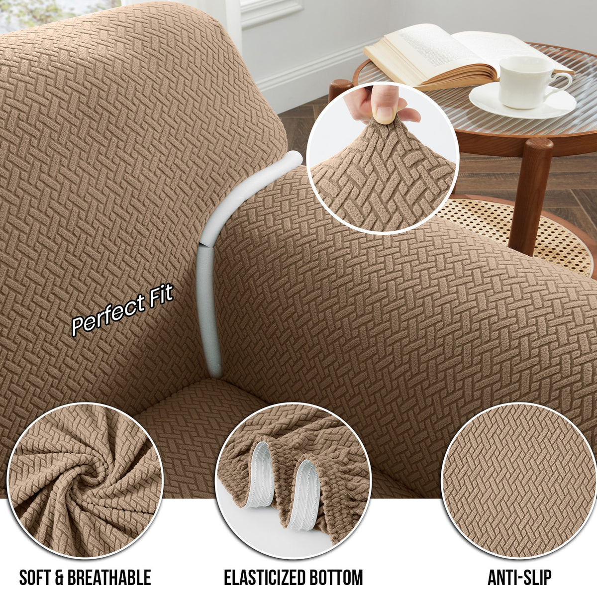 Elastic Spandex Sofa Cover Stretch Couch Protector 360° Full Coverage, Cat Scratch Resistant, Dust-Proof & Machine Washable for 1, 2, 3 Seater & Sectional Sofas – All-Season Fit