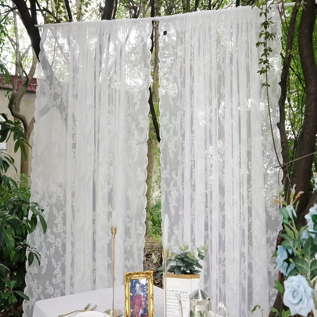 Vintage Floral Lace Sheer Curtains 2 Panels - Yarn-Dyed Dotted Netting Rustic Pastoral Semi-Sheer, 59" Wide Light Filtering Machine Washable for Living Room Kitchen Door Outdoor Wedding, White Green Black