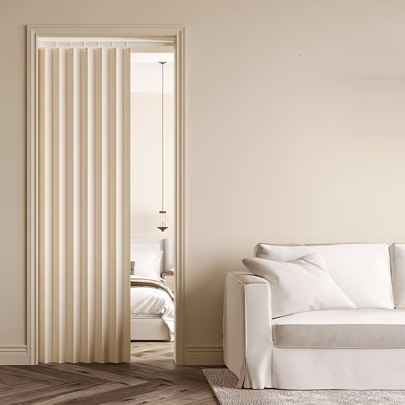 Heavyweight Polyester Door Curtain Panel – No-Drill Sliding Room Divider Screen with Folding Track for Living Room, Bedroom & Doorway, Machine Washable