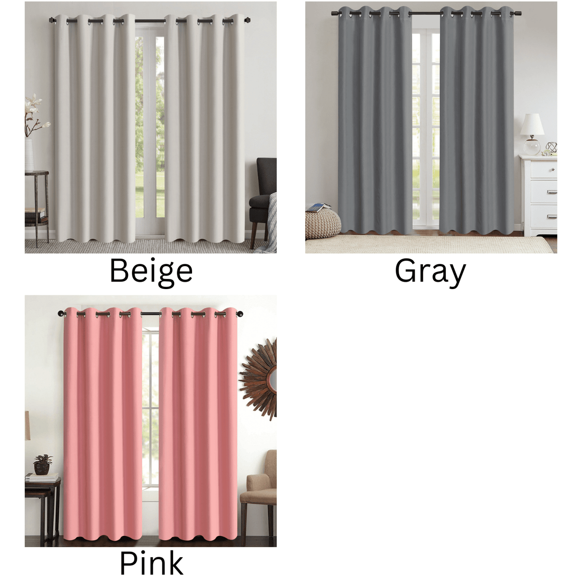 100% Blackout Solid Color Grommet Curtains 2 Panels - Lightweight Thermal Insulated Noise Reducing Light Blocking Drapes in Gray Beige Pink, 52W x 63 84 96 Inch, Bedroom Living Room