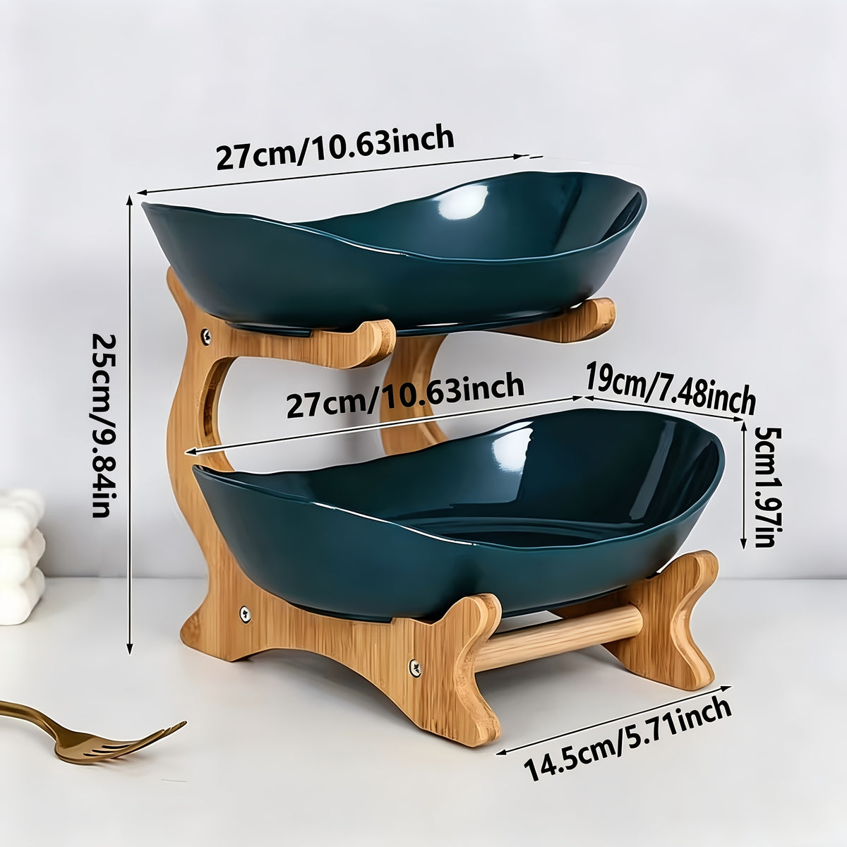 Stackable Tiered Fruit Plate with Wood-Look Design, 2 or 3 Tier Plastic Serving Tray Stand for Snacks, Bread & Fruit, Space-Saving Living Room Kitchen Countertop Organizer, Easy to Assemble