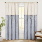 Striped Patchwork Semi-Sheer Rod Pocket Curtains – Bohemian Tiered Window Panels for Bedroom, Living Room, Kitchen, Bathroom & Cafe | 1 or 2 Pcs