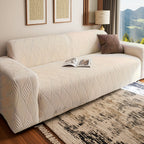 Jacquard Elastic Sofa Cover – Modern Artistic Slip-Resistant Couch Slipcover | All-Season Polar Fleece Furniture Protector for Living Room, Office & Bedroom | Includes Free Pillow Cover | 1-4 Seater
