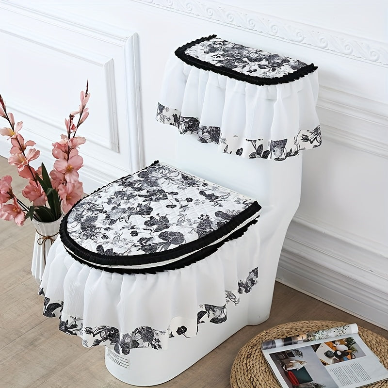 European Style Luxury Toilet 3-Piece Set – Non-Slip All-Season Toilet Seat Cover, Lid Cover & Bath Mat | Brown, Green, Black, Red