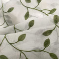 Ivy Leaf Embroidery Sheer Curtains Set of 2, White Gauze Green Botanical Rod Pocket Panels for Living Room Bedroom, 3 Sizes