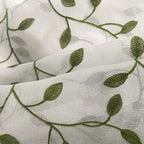 Ivy Leaf Embroidery Sheer Curtains Set of 2, White Gauze Green Botanical Rod Pocket Panels for Living Room Bedroom, 3 Sizes