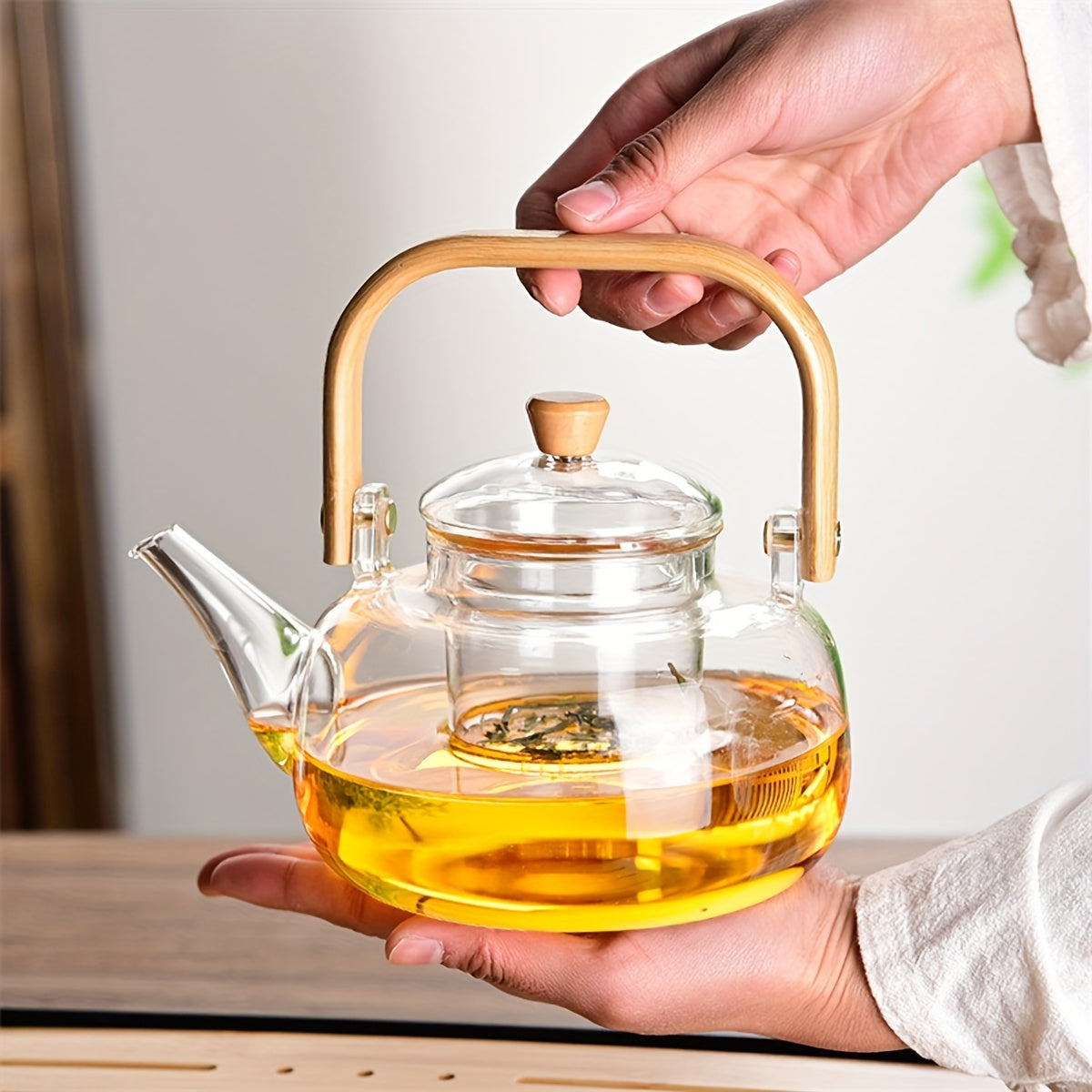 Glass Teapot with Removable Infuser 1000ml 33.81oz High Borosilicate Stovetop Safe for Open Flame & Electric Cooktop Loose Leaf & Herbal Tea Transparent
