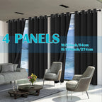 Complete Blackout Curtains 4-Panel Set – Black-Coated Film Thermal Insulated Grommet Top Curtains for Bedroom | Total Light Blocking Window Panels