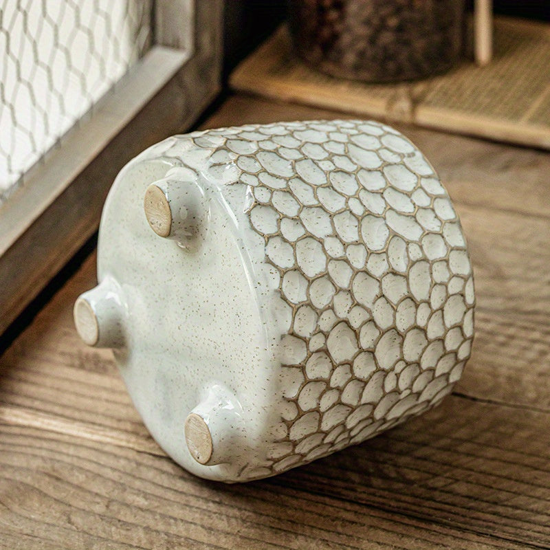 Pine Cone Ceramic Kitchen Tool Holder – Three-Legged Utensil Crock & Decorative Storage Jar for Countertop, Desk & Home Organizer | Personalized Ornament Jar