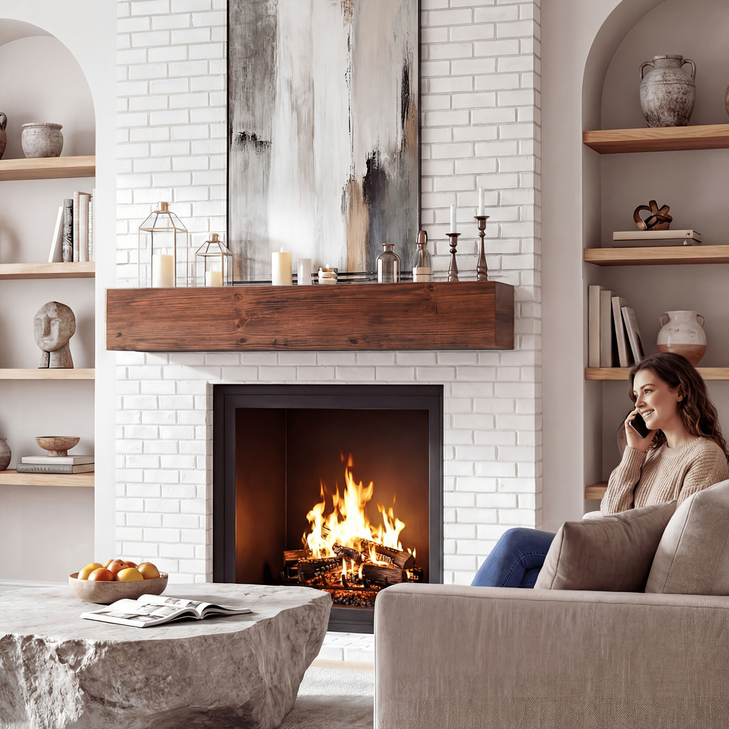 Wood Fireplace Mantel Floating Shelf – Heavy Duty Invisible Bracket | Wall Mounted Mantel for Over Fireplace | 5 Colors, 2 Lengths