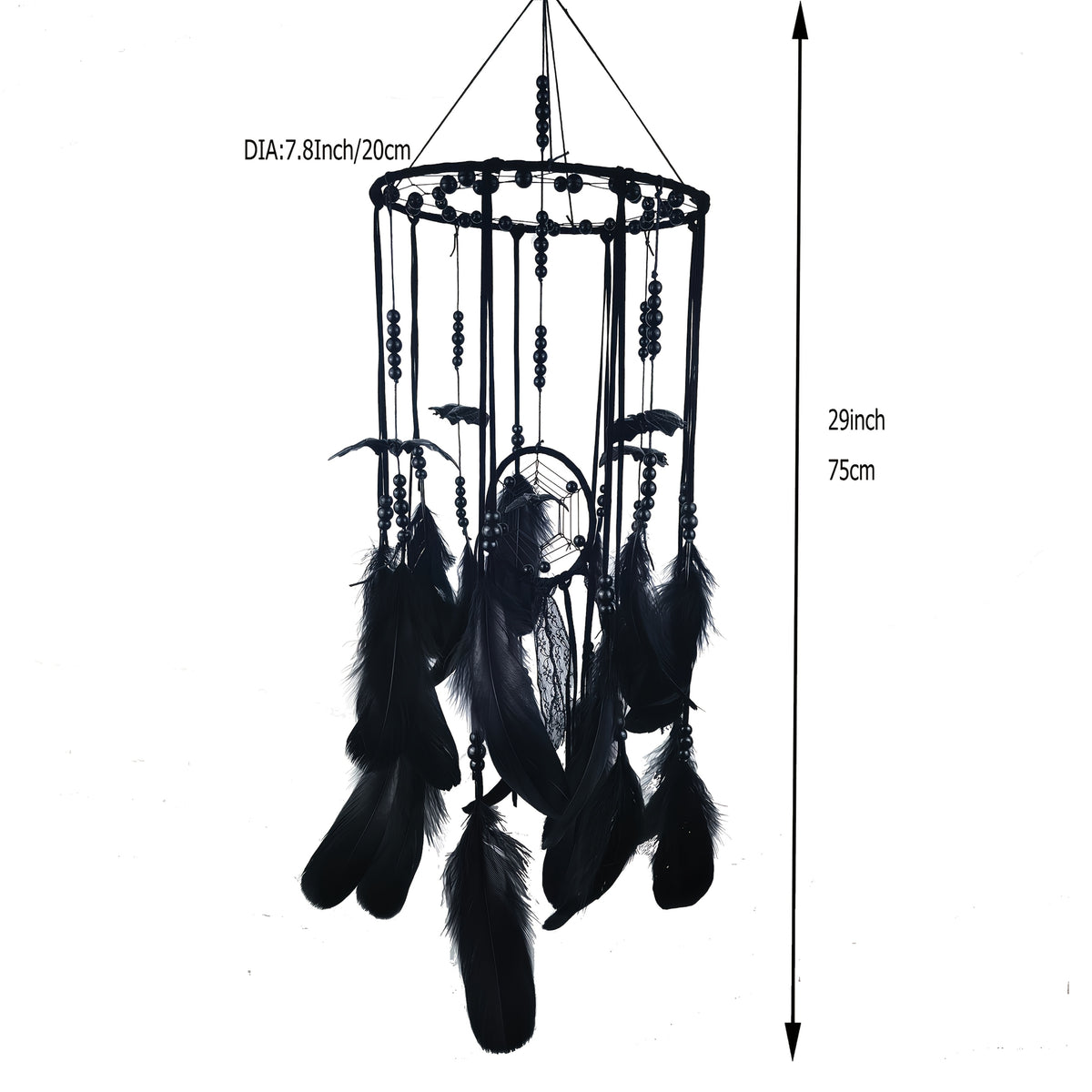 Gothic Bat Dreamcatcher Boho Wall Hanging – Spooky Halloween Decor with Handmade Bat Accents, Black Feathers & Spider Web Fiber for Bedroom, Dorm & Halloween Gift for Kids & Goth Lovers