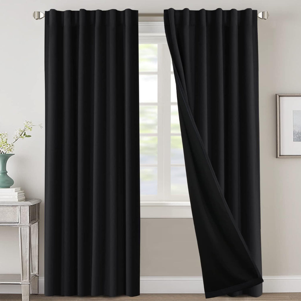 Blackout Curtains 2 Panels 100% Room Darkening 96 Inch Long – Triple Weave Thermal Insulated Back Tab & Rod Pocket Window Drapes for Bedroom & Living Room