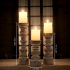 Rustic Wooden Pillar Candle Holders Set of 3 Farmhouse Style Table Centerpiece Coffee Table Fireplace Mantel Home Decor