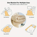 Luxury Faux Rabbit Hair Blanket – Soft Warm Wide Stripe Double-Sided Throw | Machine Washable | Twin, Full, Queen & King | Khaki, Cream, Gray, Black
