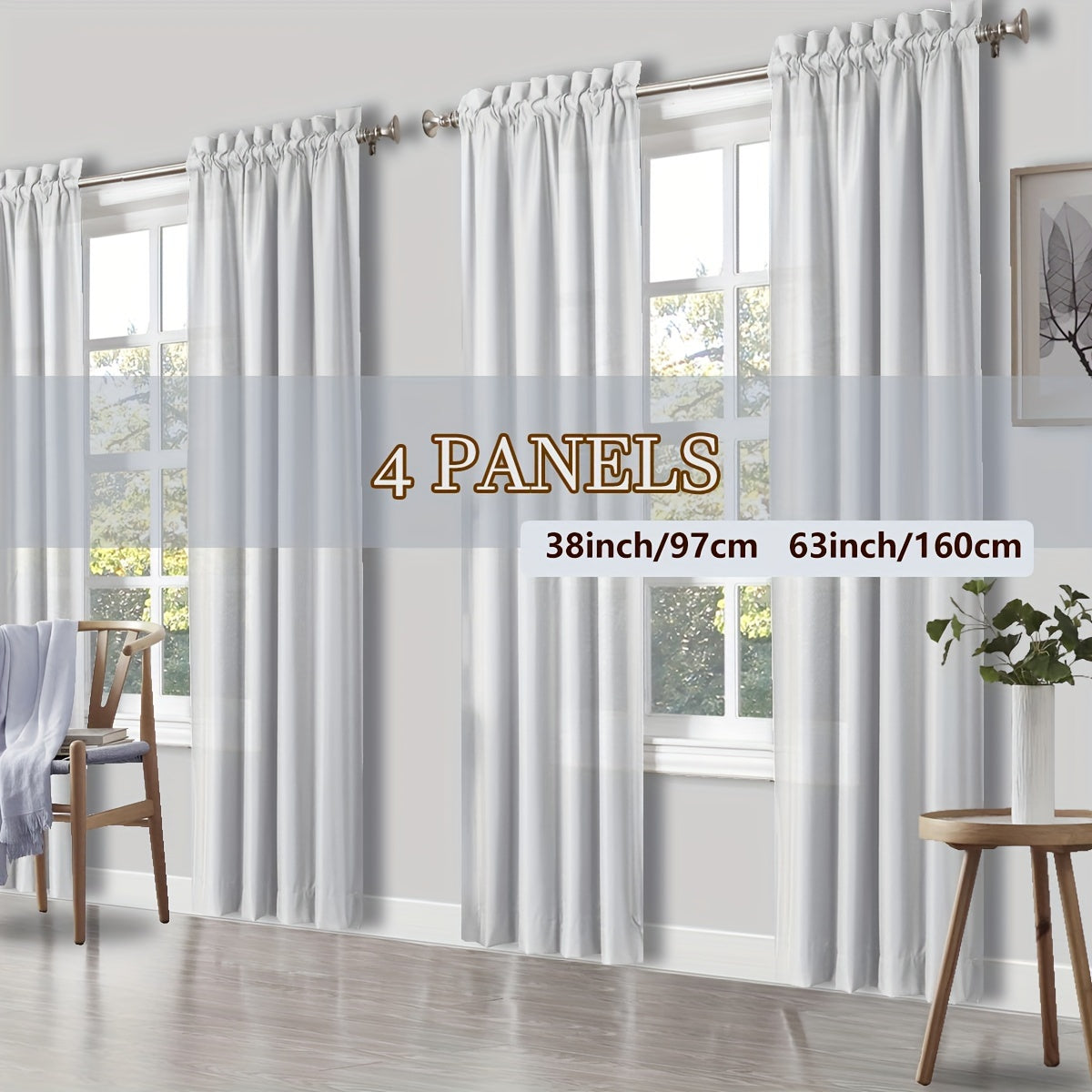 Solid Color Rod Pocket Light Filtering Curtains – 4 Panels Set for Living Room, Bedroom & Office | Multiple Sizes & 10 Colors | Simple Modern Window Panels