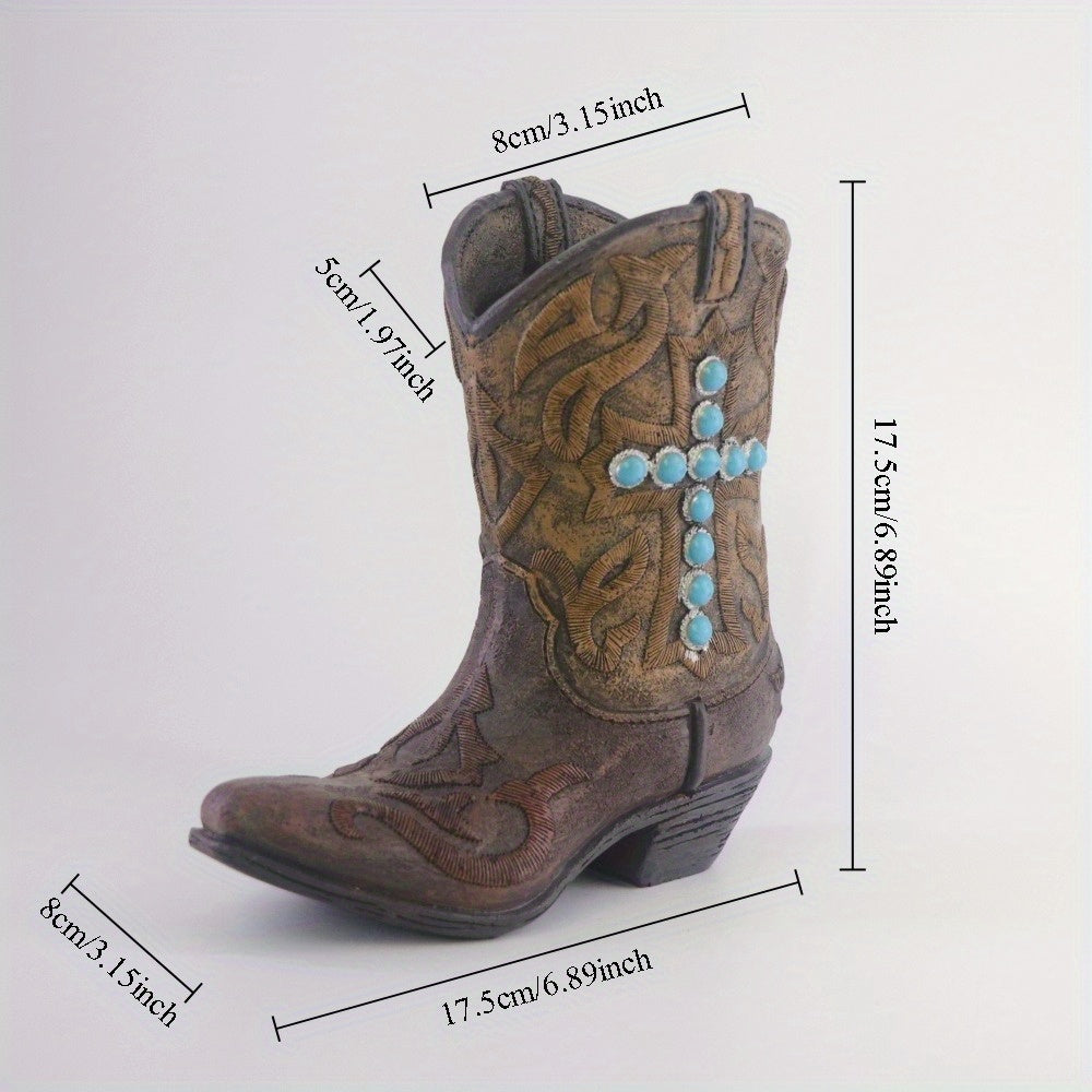 Western Cowboy Boots Resin Vase Ornament Hydroponic Flower Arrangement Container – Creative Light Luxury Living Room Home Decoration Decorative Accent Piece