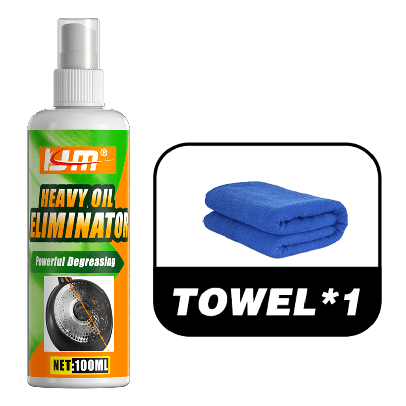 Heavy Duty Pot Grease Remover Spray with Microfiber Towel, Kitchen Degreaser for Cast Iron Pans Non-Stick Cookware Stove Top Oven, Quick-Acting Oil Cleaner with Nonslip Handle for Deep Kitchen Cleaning