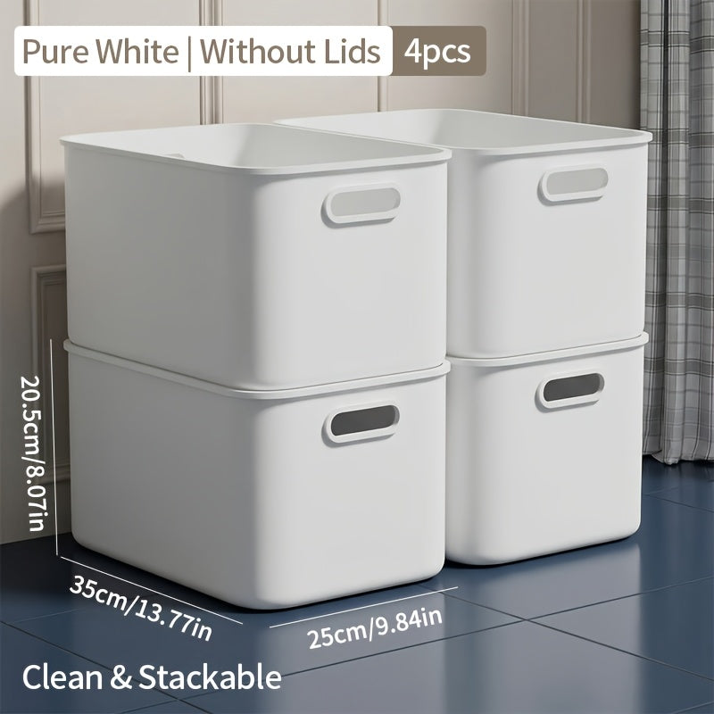 13-Inch Square Plastic Storage Bins 4-Pack with Handles Lid & No-Lid Options White Wardrobe Storage Box Set for Clothes Tools Closet Shelves – Premium Home Organization Containers