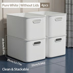13-Inch Square Plastic Storage Bins 4-Pack with Handles Lid & No-Lid Options White Wardrobe Storage Box Set for Clothes Tools Closet Shelves – Premium Home Organization Containers