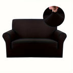 Stretch Sofa Cover Solid Color High Elasticity Anti-Slip Rod Slim Fit Couch Slipcover Machine Washable 1 2 3 4 Seater Black Burgundy Navy Grey