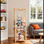 Wooden Doll Display Shelf - Spacious Kids Toy Organizer, Easy Assembly, Space-Saving Design for Game Room, Bedroom & Living Room | Wood & Natural Color
