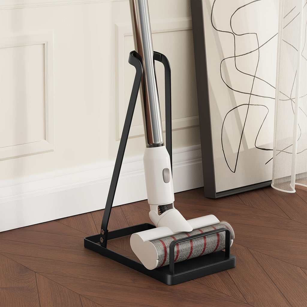 Vacuum Cleaner Storage Stand with Open Shelf – Freestanding Handheld Vacuum Organizer Rack for Stick Vacuums & Accessories, Space-Saving Floor Stand, Black & White