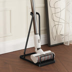 Vacuum Cleaner Storage Stand with Open Shelf – Freestanding Handheld Vacuum Organizer Rack for Stick Vacuums & Accessories, Space-Saving Floor Stand, Black & White