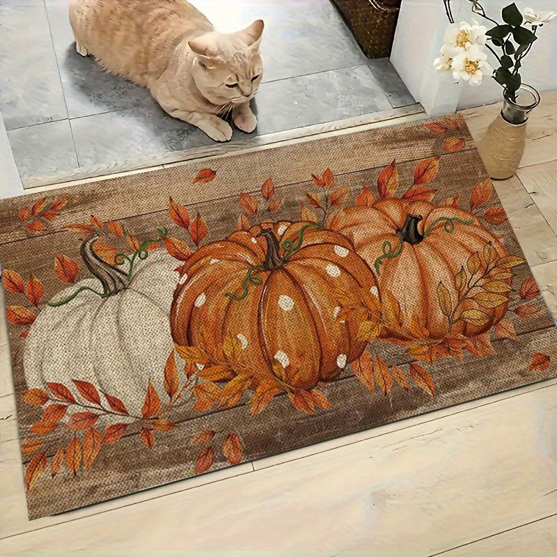 Fall Pumpkin Doormat Non-Slip Flannel Indoor Floor Mat - Autumn Polka Dot Soft Rug for Entryway Bedroom Living Room Kitchen, Farmhouse Halloween Thanksgiving Home Decor