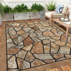 Outdoor Patio Rug Washable Stone Pattern Rectangular Carpet – Durable Indoor Outdoor Mat for Patio, Garden, Camping, RV & Sunroom | Multiple Sizes