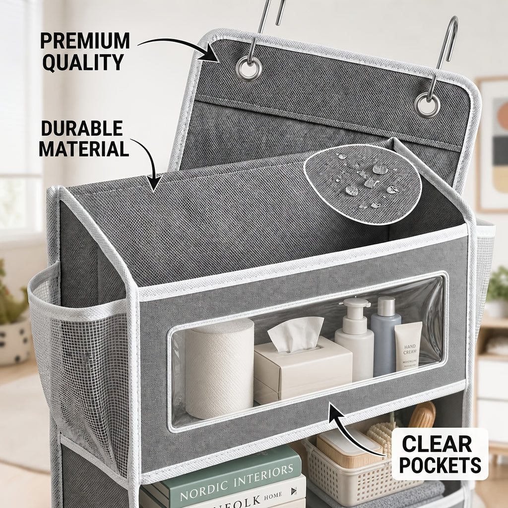 5-Shelf Over Door Hanging Organizer Non-Woven – No Drill Wall & Door Mount Storage Bag with Shelf Baskets for Bedroom, Bathroom & Closet